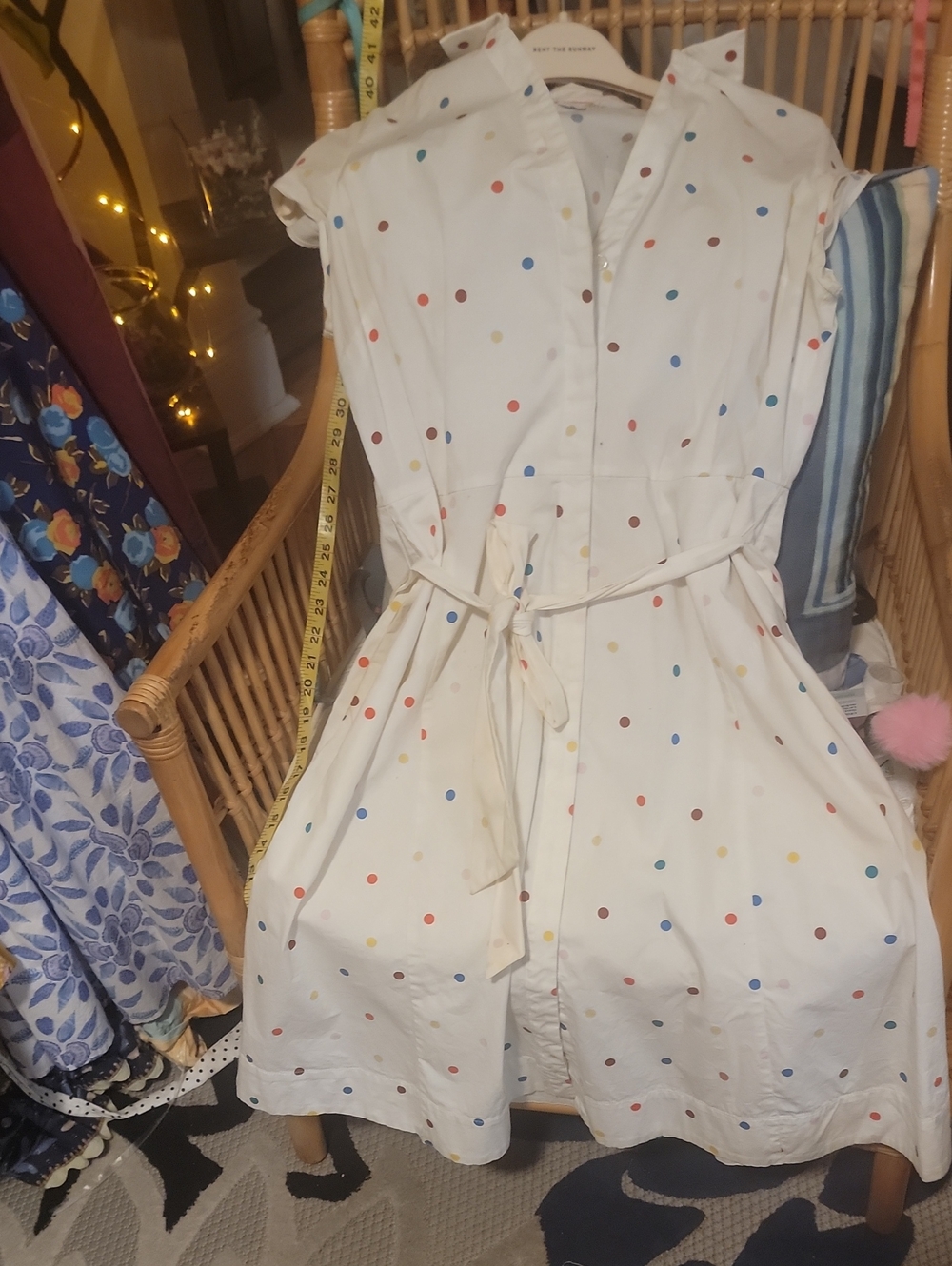 Boden White Cotton Midi Dress with Multi-Colored Polka Dots